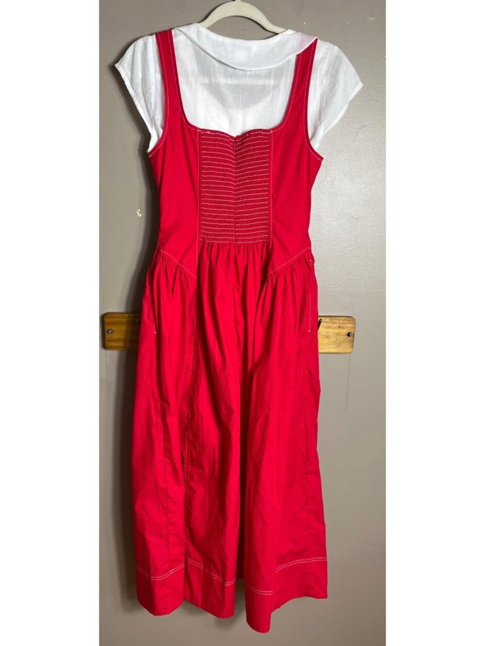Free Assembly Dress Paneled Midi Red Romantic Princess Coquette Pockets Wom S - Picture 12 of 12